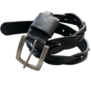 Athleta Black Leather Braided Belt - Large